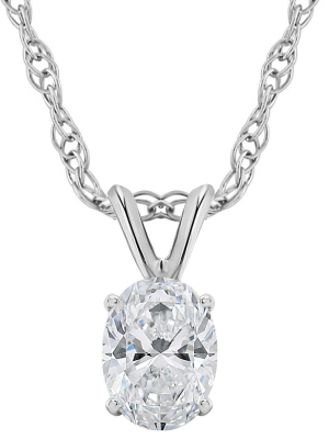 Pompeii3 5/8ct Certified Lab Created Oval Diamond Solitaire Pendant 14k White Gold Necklace