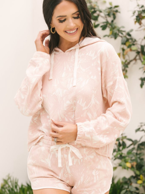 Ready To Relax Blush Pink Palm Print Hoodie