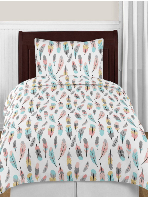 Coral & Turquoise Feather Throw Pillow - Sweet Jojo Designs