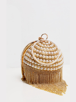 Gold Diamante And Pearl Large Sphere Bag