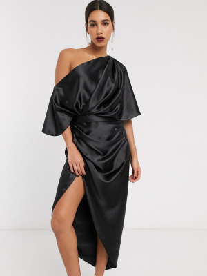 Asos Edition Drape Asymmetric Maxi Dress In Satin