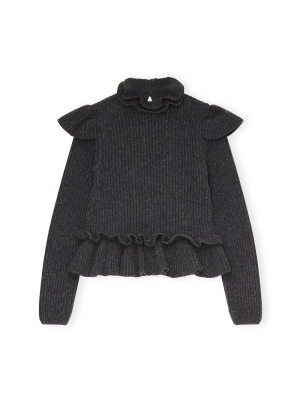 Rib-knit Frill Sweater