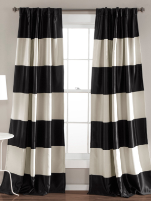 84"x52" Montego Striped Window Curtain Set Black - Lush Décor