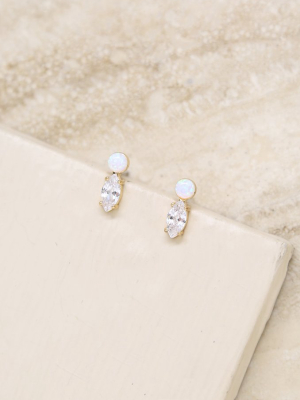 Catch Their Eye Opal & Crystal Stud 18k Gold Plated Drop Earrings