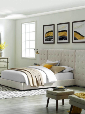 Patrick Upholstered Fabric Platform Bed Beige