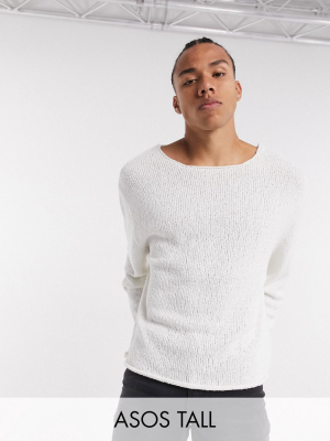 Asos Design Tall Oversized Textured Sweater In Off White