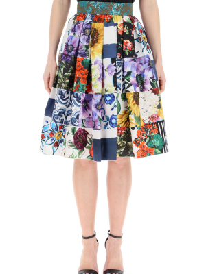 Dolce & Gabbana Patchwork Print Pleated Skirt