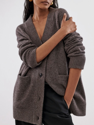 Oversized Cardigan In Wool Cashmere - Brown