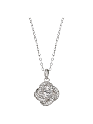 Women's Pave Clear Cubic Zirconia Loveknot Pendant In Sterling Silver - Clear/gray (18")