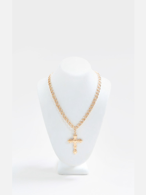 Gold Small Ornate Cross Chain Necklace