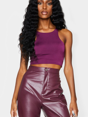 Aubergine Soft Touch Racer Neck Crop Top