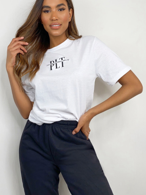 Prettylittlething White Embroidered T Shirt