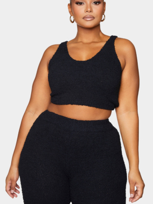 Plus Black Scoop Neck Chenille Crop Top