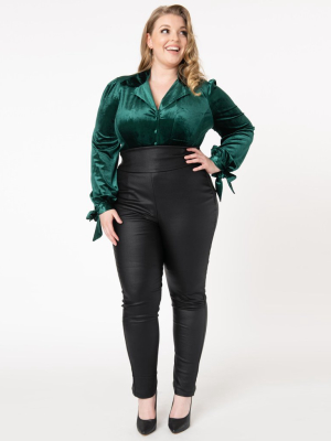 Unique Vintage Plus Size Black Vegan Leather Rizzo Cigarette Pants