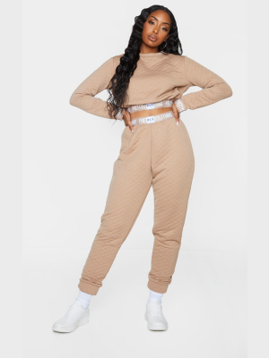 Prettylittlething Mocha Tape Hem Waffle Joggers