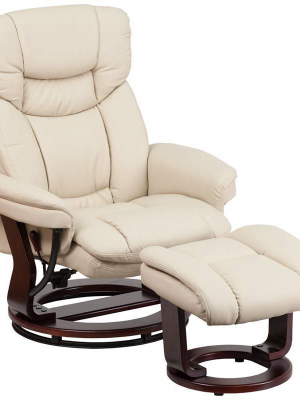 Riverstone Furniture Collection Leather Recliner & Ottoman Beige