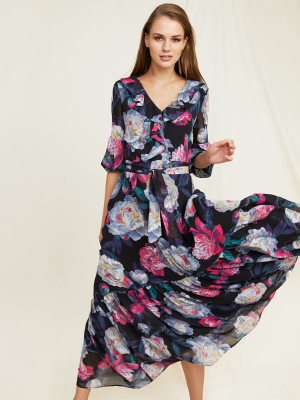 Floral Georgette Ruffled Gown