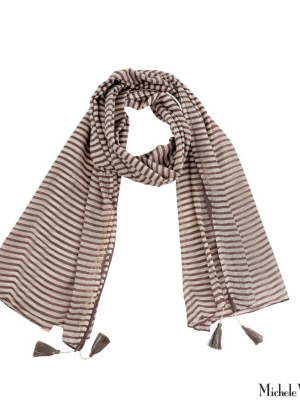 Stripe Block Print Scarf Grey