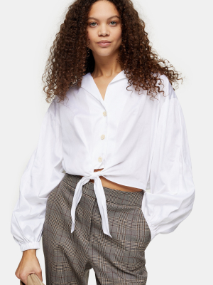 Petite White Poplin Tie Front Shirt