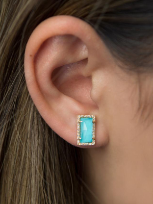 14kt Yellow Gold Diamond Turquoise Sara Stud Earrings