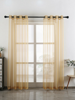 Kate Aurora Living 2 Piece Designer Sheer Voile Grommet Top Window Curtains