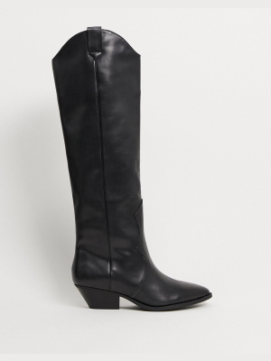 Pull&bear Pull On Western Knee High Boots In Black