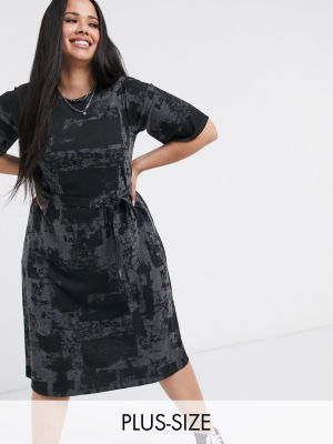 Yours Printed Tie Waist Midi T-shirt Dress In Gray