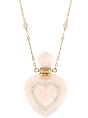 14kt Gold And Diamond Heart Rose Quartz Perfume Bottle