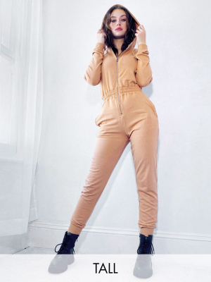 Missguided Tall Hooded Jumpsuit In Mocha