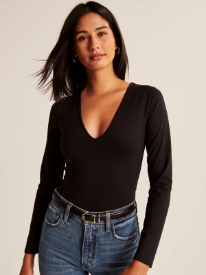 Long-sleeve Seamless Deep-v Bodysuit