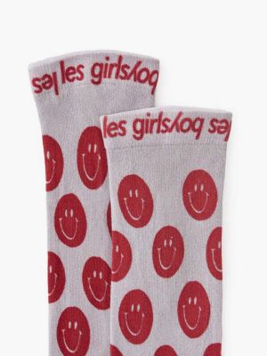 Happy Face Socks Smudgy Pink/racing Red