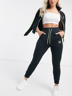 Puma Classics T7 Track Pants In Black And Lime