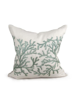 Coral Pillow In Ivory & Ocean Blue Design By Bliss Studio