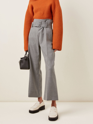 Belted High-rise Cropped Wool Pants