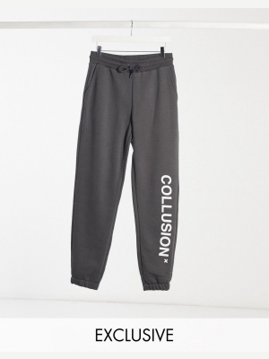 Collusion Unisex Logo Sweatpants In Dark Gray