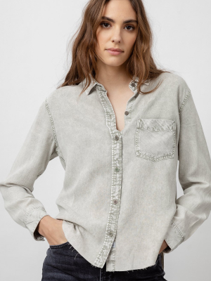 Ingrid Raw Hem Shirt - Moss Acid Wash