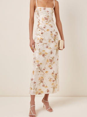 Floral-print Silk Square Neck Dress