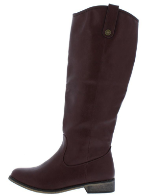 Racho01kh Red Almond Toe Knee High Riding Boot