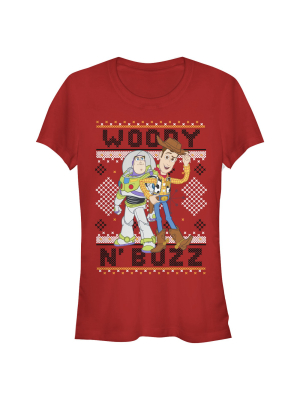 Junior's Toy Story Ugly Christmas Woody & Buzz T-shirt