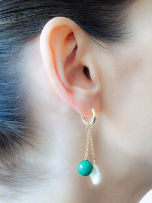 Single Charm Malachite & Pearl Earring