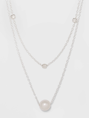 Sterling Silver With Freshwater Pearl Duo Necklace Set - A New Day™ Silver