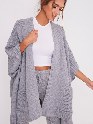 Yazmine Grey Chunky Knit 3/4 Sleeve Wrap Cardigan