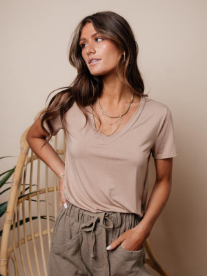 Essentials V Neck Tee In Taupe