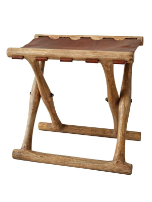 Mango Wood & Leather Folding Stool