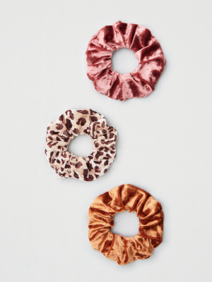 Aeo Leopard + Velvet Scrunchies 3-pack