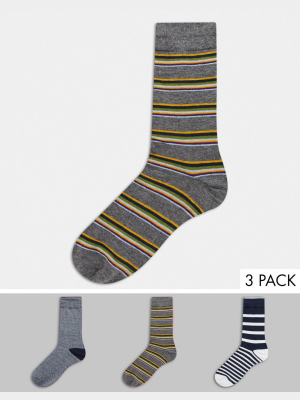 Selected Homme Socks 3 Pack In Multi Stripe