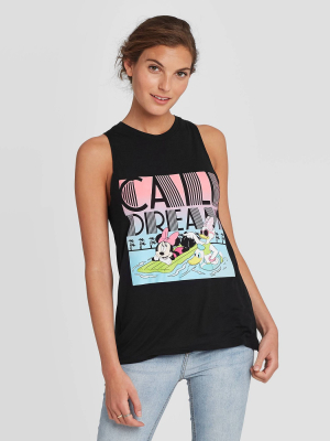 Women's Disney Round Neck Minnie And Daisy Cali Dream Graphic Tank Top - Black