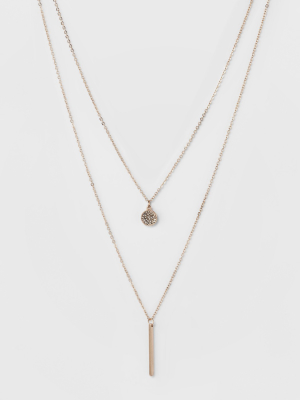Pave Circle And Thin Bar Two Row Short Necklace - A New Day™ Rose Gold/clear