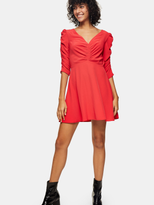 Red Ruched Front Mini Dress