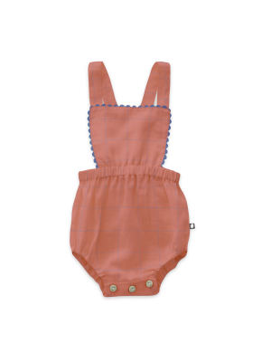 Oeuf Ric Rac Playsuit - Punch Pink/checks